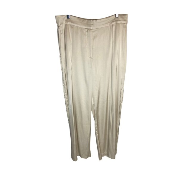 Abercrombie High Waisted Champagne Satin Solane Wide Leg Trouser Pant-sz 33 - Picture 6 of 13